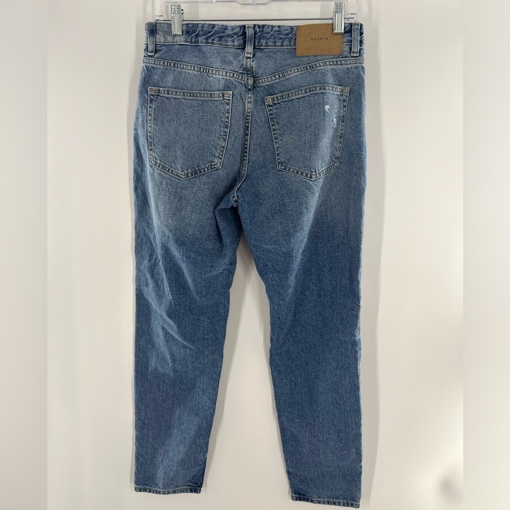 & DENIM BOYFRIEND LOW WAIST BLUE FLY DESTROYED JEANS SIZE 4 - Picture 7 of 7